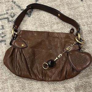 Juicy Couture Vintage Brown Leather Shoulder Bag w/Charms Y2K